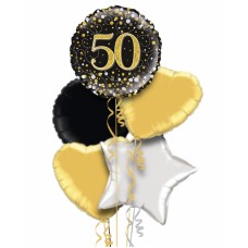 Happy 50th Birthday Black & Gold Holographic Balloon Bouquet